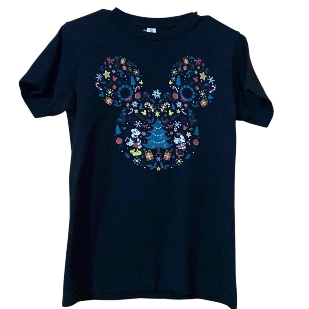 Disney Christmas T-Shirt Mickey Mouse Minnie Mouse Black Small